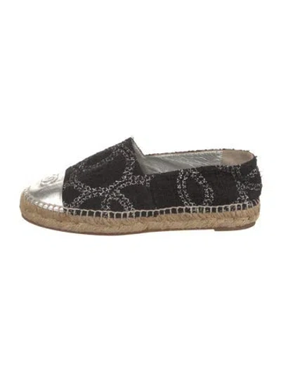 Pre-owned Chanel Interlocking Cc Logo Tweed Espadrilles In Black