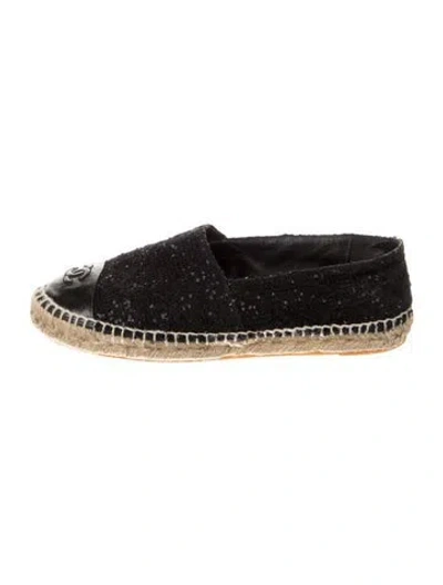 Pre-owned Chanel Interlocking Cc Logo Tweed Espadrilles In Black