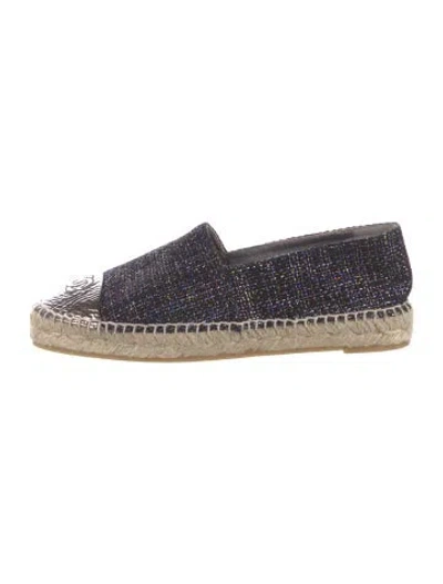 Pre-owned Chanel Interlocking Cc Logo Tweed Espadrilles In Black