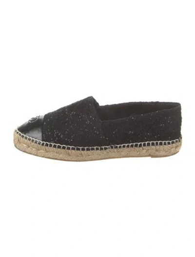 Pre-owned Chanel Interlocking Cc Logo Tweed Espadrilles In Black