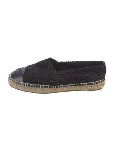 Pre-owned Chanel Interlocking Cc Logo Tweed Espadrilles In Black