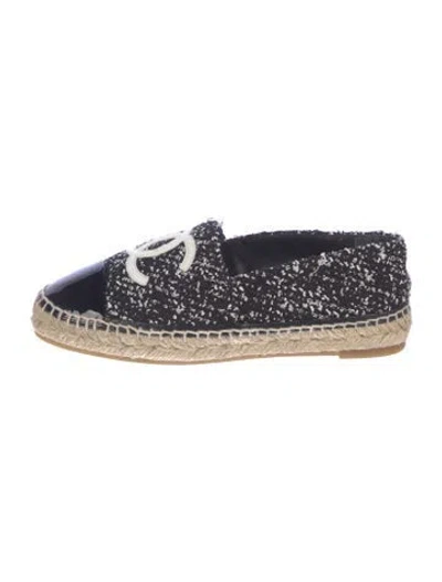 Pre-owned Chanel Interlocking Cc Logo Tweed Espadrilles In Black
