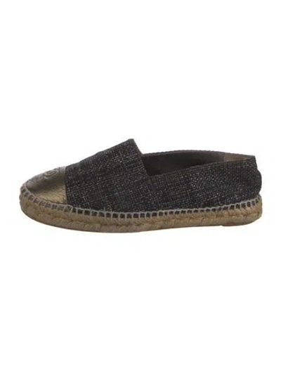 Pre-owned Chanel Interlocking Cc Logo Tweed Espadrilles In Black/metallic