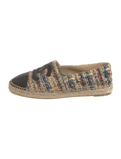 Pre-owned Chanel Interlocking Cc Logo Tweed Espadrilles In Blue
