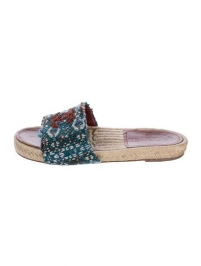 Pre-owned Chanel Interlocking Cc Logo Tweed Espadrilles In Blue