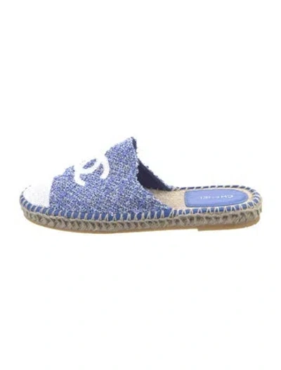 Pre-owned Chanel Interlocking Cc Logo Tweed Espadrilles In Blue