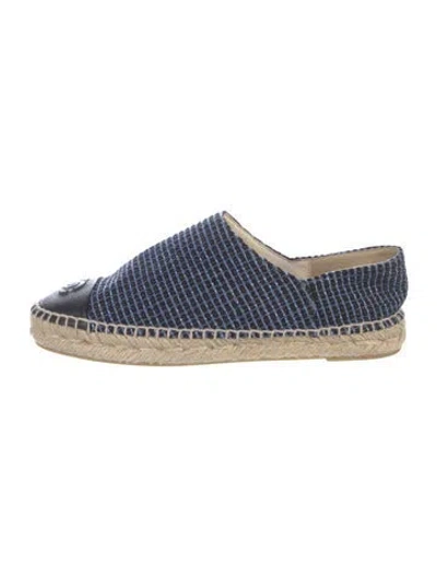 Pre-owned Chanel Interlocking Cc Logo Tweed Espadrilles In Blue