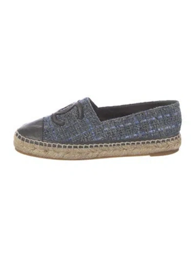 Pre-owned Chanel Interlocking Cc Logo Tweed Espadrilles In Blue