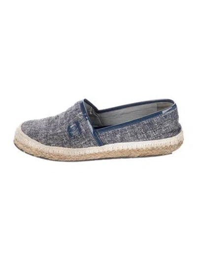 Pre-owned Chanel Interlocking Cc Logo Tweed Espadrilles In Blue