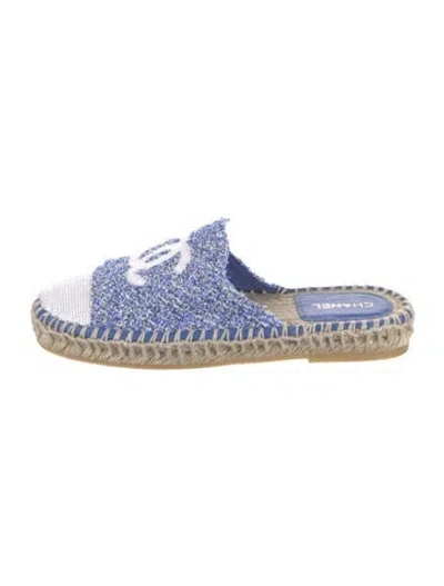 Pre-owned Chanel Interlocking Cc Logo Tweed Espadrilles In Blue