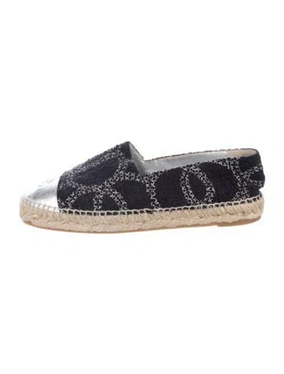 Pre-owned Chanel Interlocking Cc Logo Tweed Espadrilles In Blue