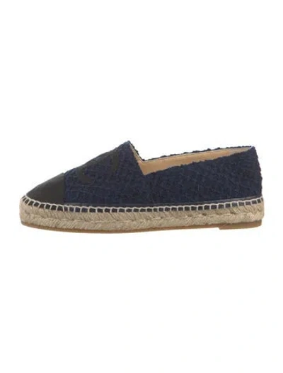 Pre-owned Chanel Interlocking Cc Logo Tweed Espadrilles In Blue
