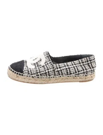 Pre-owned Chanel Interlocking Cc Logo Tweed Espadrilles In Blue