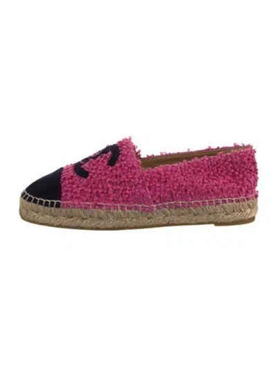 Pre-owned Chanel Interlocking Cc Logo Tweed Espadrilles In Blue/pink