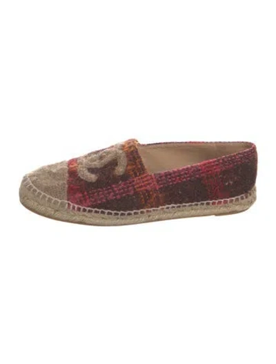 Pre-owned Chanel Interlocking Cc Logo Tweed Espadrilles In Brown
