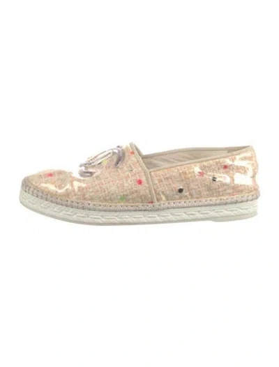 Pre-owned Chanel Interlocking Cc Logo Tweed Espadrilles In Orange