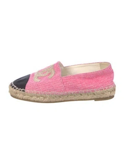Pre-owned Chanel Interlocking Cc Logo Tweed Espadrilles In Pink