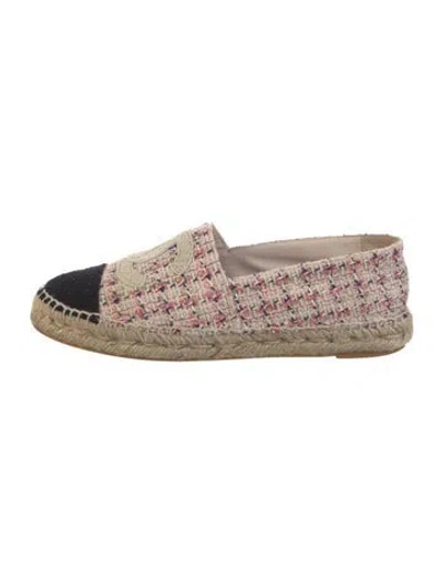 Pre-owned Chanel Interlocking Cc Logo Tweed Espadrilles In Pink