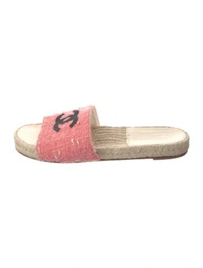 Pre-owned Chanel Interlocking Cc Logo Tweed Espadrilles In Pink