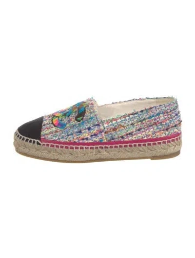 Pre-owned Chanel Interlocking Cc Logo Tweed Espadrilles In Pink