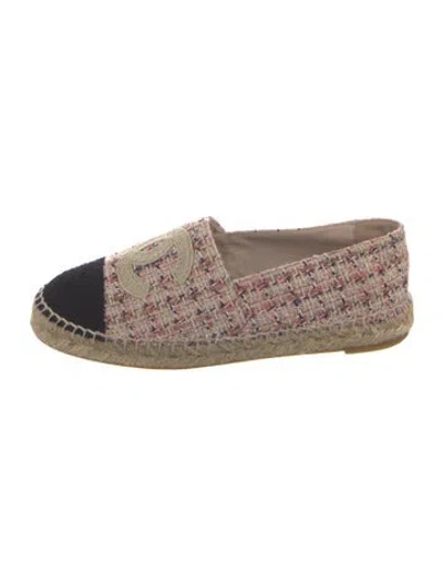 Pre-owned Chanel Interlocking Cc Logo Tweed Espadrilles In Pink