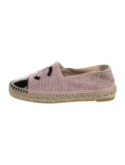 Pre-owned Chanel Interlocking Cc Logo Tweed Espadrilles In Pink