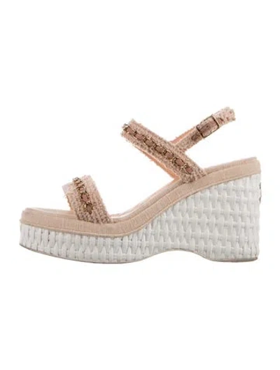 Pre-owned Chanel Interlocking Cc Logo Tweed Espadrilles In Pink