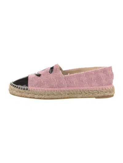 Pre-owned Chanel Interlocking Cc Logo Tweed Espadrilles In Pink