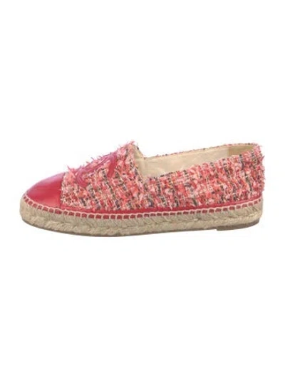 Pre-owned Chanel Interlocking Cc Logo Tweed Espadrilles In Red