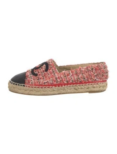 Pre-owned Chanel Interlocking Cc Logo Tweed Espadrilles In Red