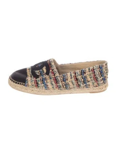 Pre-owned Chanel Interlocking Cc Logo Tweed Espadrilles In Silver
