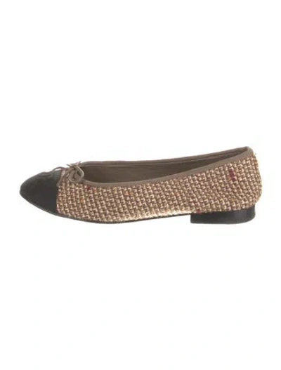 Pre-owned Chanel Interlocking Cc Logo Tweed Flats