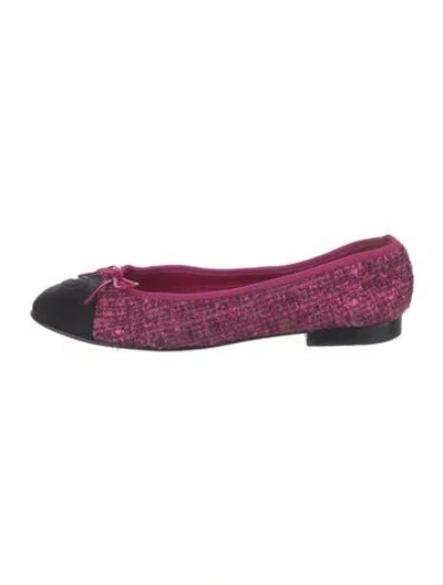 Pre-owned Chanel Interlocking Cc Logo Tweed Flats In Pink