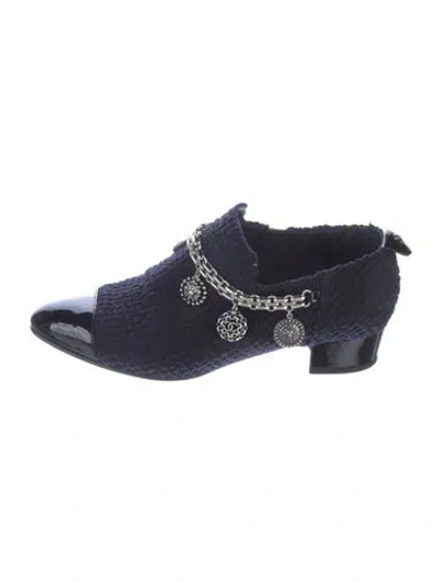 Pre-owned Chanel Interlocking Cc Logo Tweed Lace-up Boots In Blue