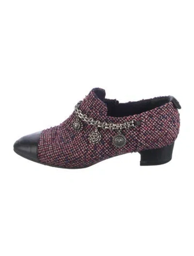 Pre-owned Chanel Interlocking Cc Logo Tweed Lace-up Boots In Multi