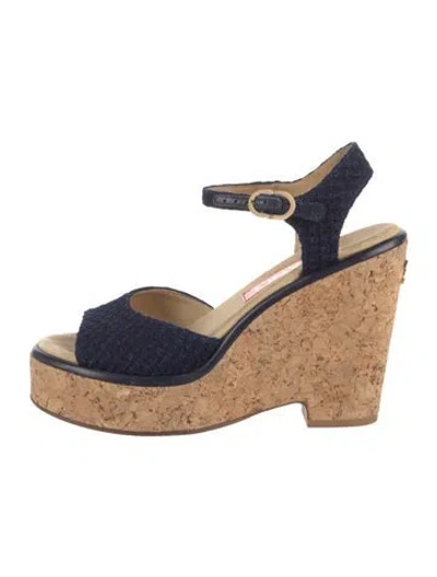 Pre-owned Chanel Interlocking Cc Logo Tweed Pumps In Blue