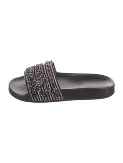 Pre-owned Chanel Interlocking Cc Logo Tweed Slides In Black