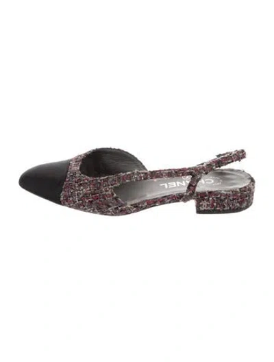 Pre-owned Chanel Interlocking Cc Logo Tweed Slingback Flats In Gray