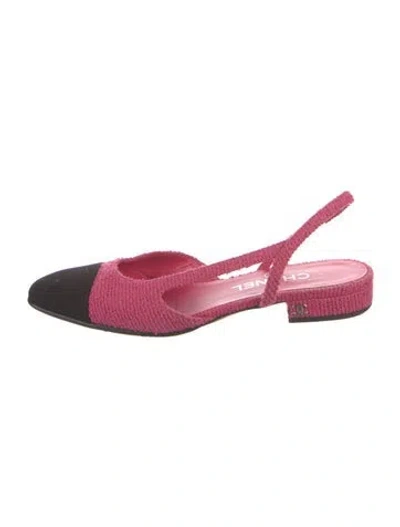 Pre-owned Chanel Interlocking Cc Logo Tweed Slingback Flats In Pink