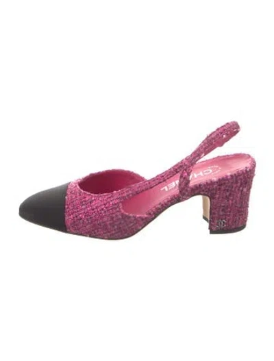 Pre-owned Chanel Interlocking Cc Logo Tweed Slingback Pumps