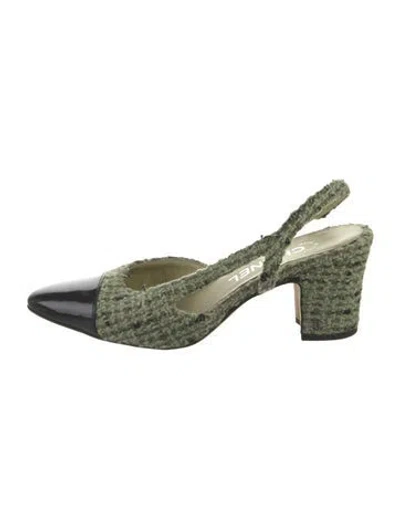 Pre-owned Chanel Interlocking Cc Logo Tweed Slingback Pumps In Multi