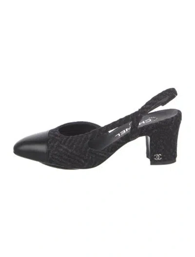 Pre-owned Chanel Interlocking Cc Logo Tweed Slingback Pumps In Multi