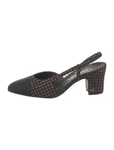 Pre-owned Chanel Interlocking Cc Logo Tweed Slingback Pumps In Multi