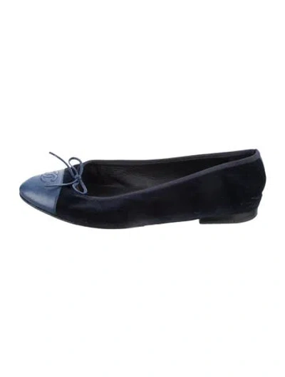 Pre-owned Chanel Interlocking Cc Logo Velvet Ballet Flats In Blue