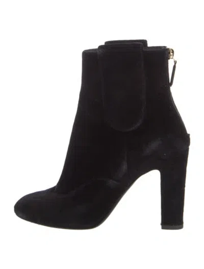 Pre-owned Chanel Interlocking Cc Logo Velvet Boots In Black