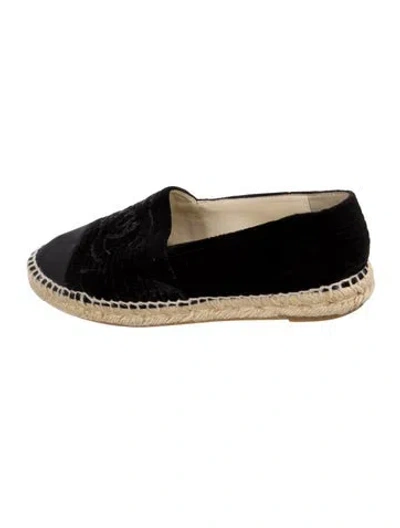Pre-owned Chanel Interlocking Cc Logo Velvet Espadrilles In Black