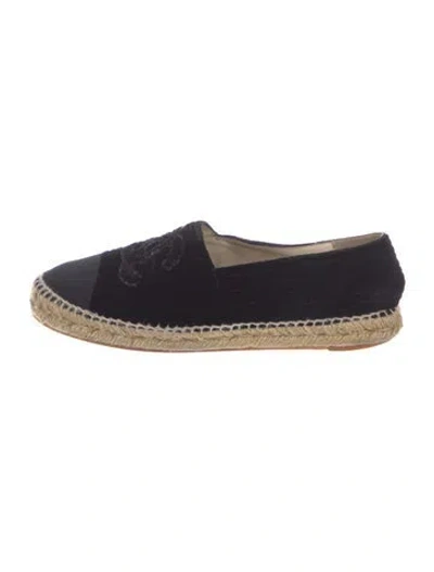 Pre-owned Chanel Interlocking Cc Logo Velvet Espadrilles In Black