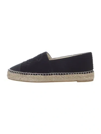 Pre-owned Chanel Interlocking Cc Logo Velvet Espadrilles In Black