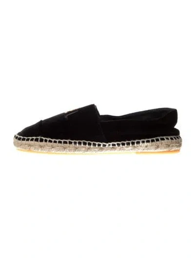 Pre-owned Chanel Interlocking Cc Logo Velvet Espadrilles In Black
