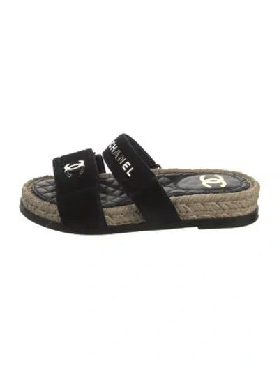 Pre-owned Chanel Interlocking Cc Logo Velvet Espadrilles In Black